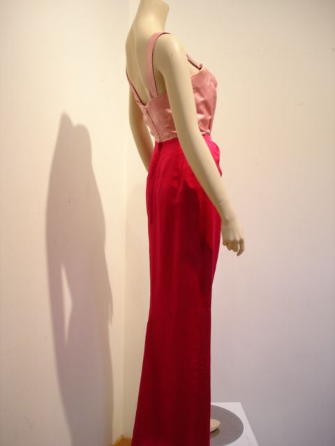 Red 1950s Two-tone Duchess Silk Satin Gown