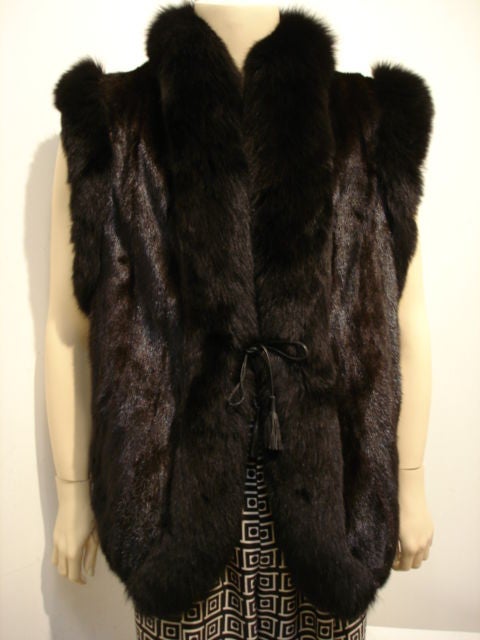 1980s Oscar de la Renta Mink and Leather Reversible Vest 2