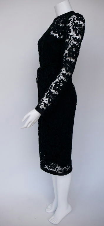 Floral Lace design cocktail dress.<br />
<br />
Y.S.L.  1936 -2008<br />
Yves Saint Laurent was the most prolific designer of his time. Starting his career at the house of Dior after Christian’s death in 1957 Yves rose very quickly and launched