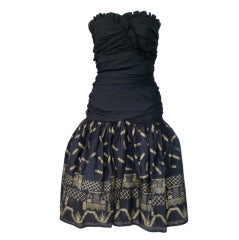 Vintage Zandra Rhodes Silk Taffeta Black and Gold Painted Dress