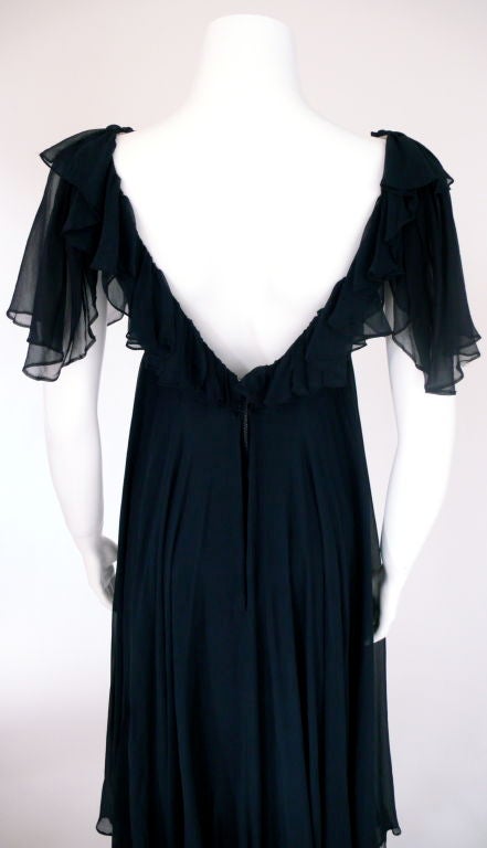 Black Navy Blue Silk Chiffon Malcolm Starr Gown For Sale