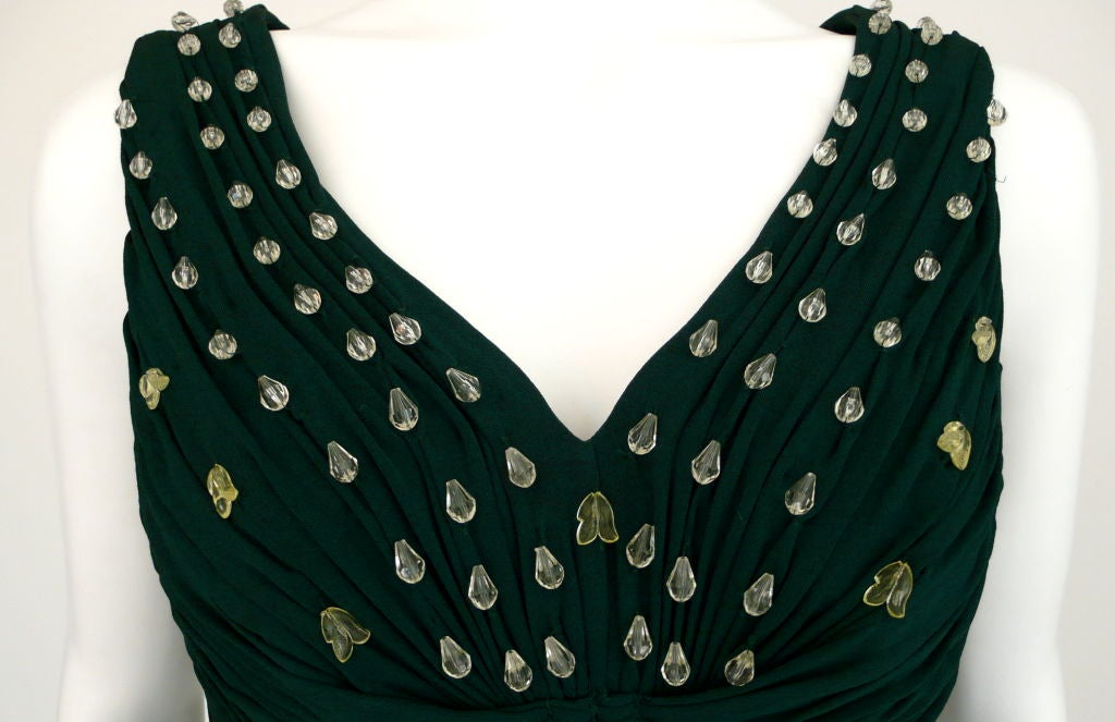 Black Belgian 1950's Ruched Silk Jersey Gown For Sale
