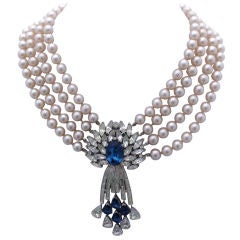 Trifari Pearl and Rhinestone Pendant Necklace