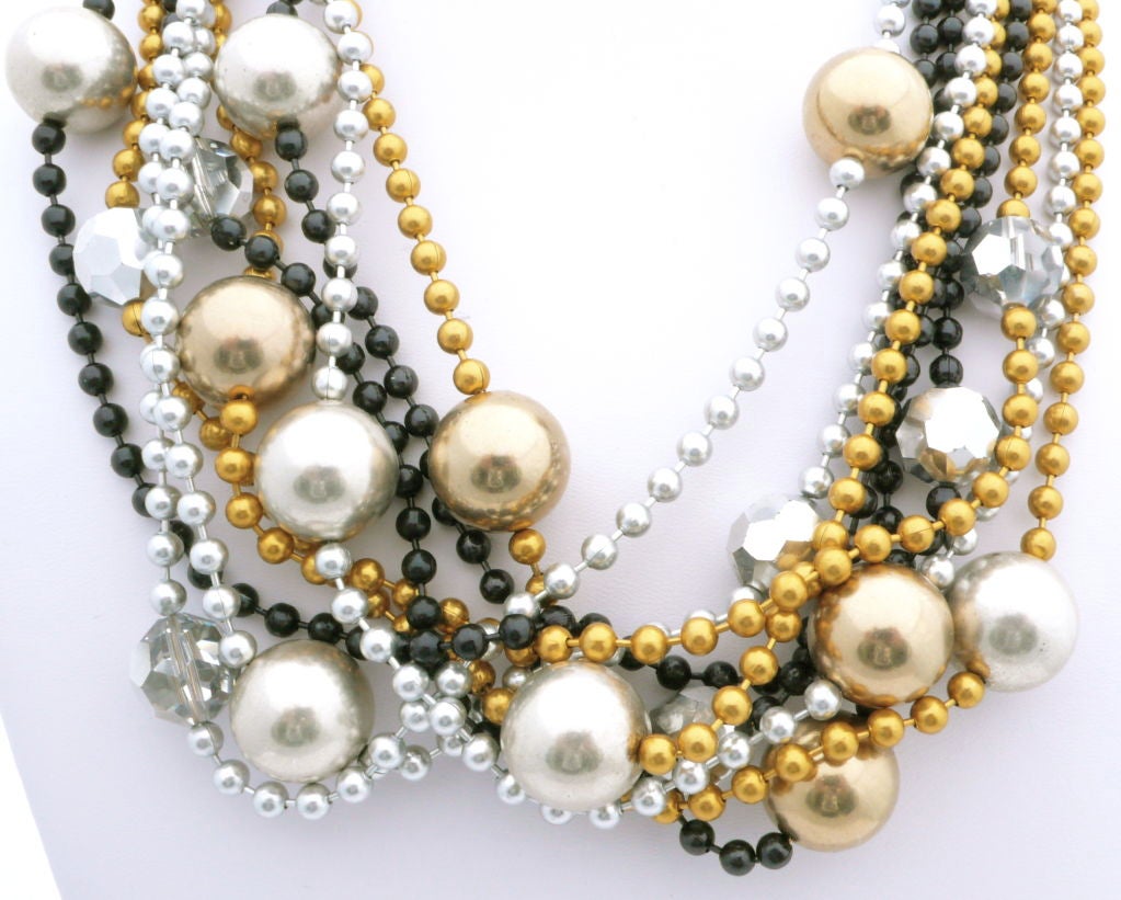 80's Gold, Silver, Rhodium and GlassvBall Necklace