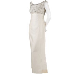 Harvey Berin Off-White Jewel -Encrusted Evening Gown