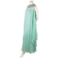 Vintage Hervey Berin Seafoam Green Chiffon Evening Gown