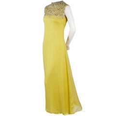 Vintage Harvey Berin Yellow Silk Chiffon Evening Gown