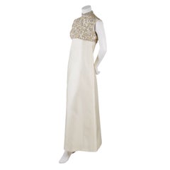 Harvey Berin Cream Rhinestone-Encrusted Evening Gown