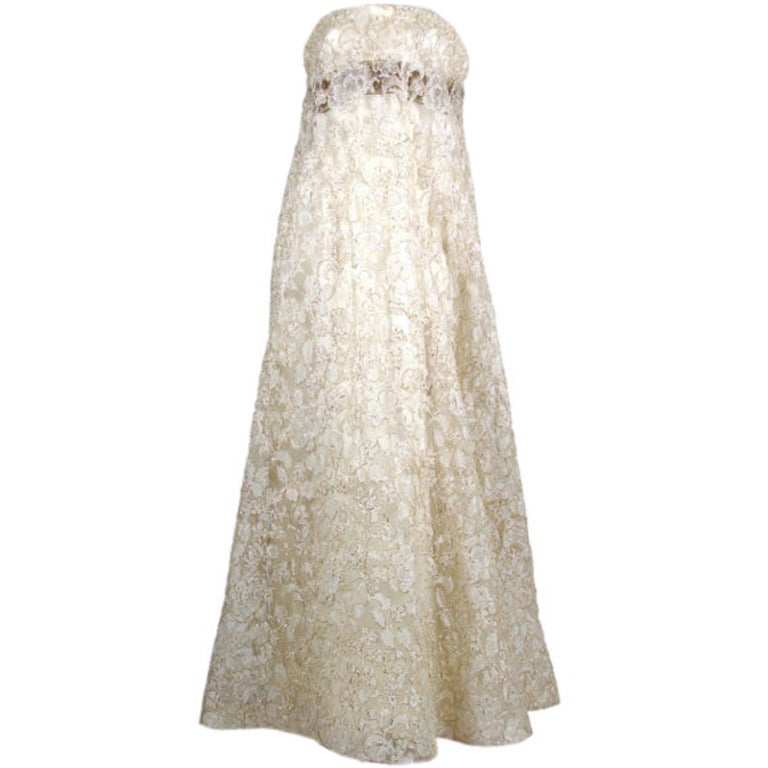 Couture lace gown with beaded bodice For Sale at 1stDibs