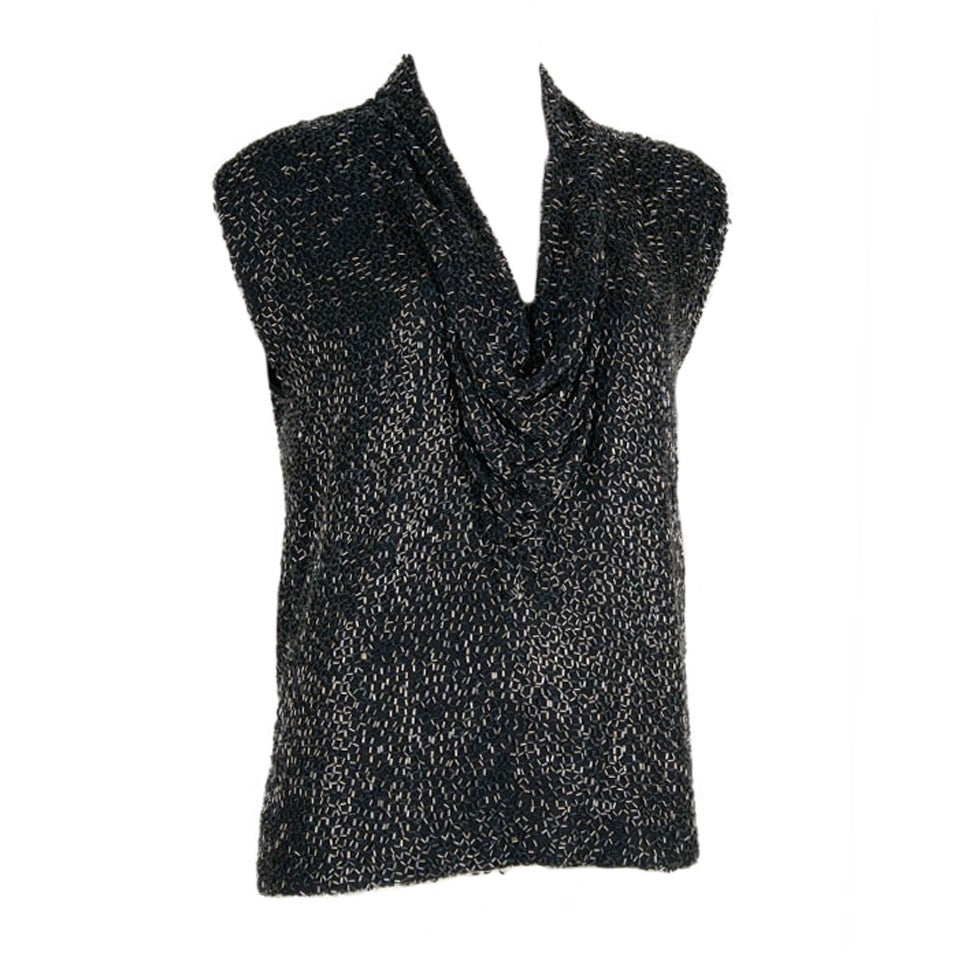 Bob Mackie Black Beaded Cowl Neck Blouse For Sale at 1stDibs