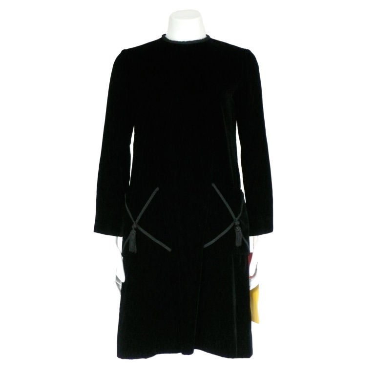 Harvey Berin Black Velvet Long Sleeve Dress For Sale