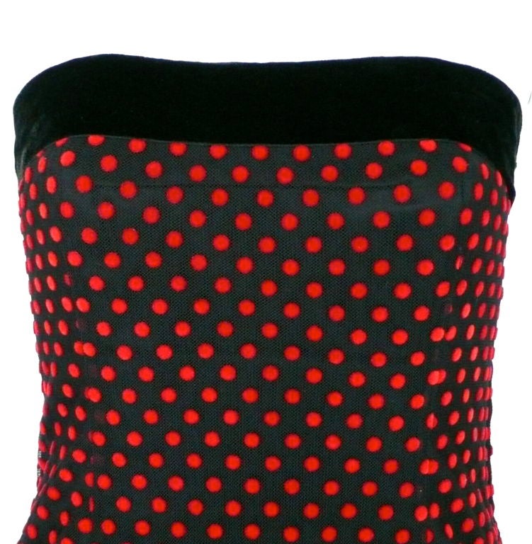 Black Christian Dior Strapless Red Polka Dot Velvet and Net Gown For Sale