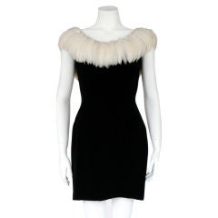 Black Silk Crepe Dress with Feather and Rhinestone Neckline Vintage Black Silk Crepe Dress with Feather and Rhinestone Neckline