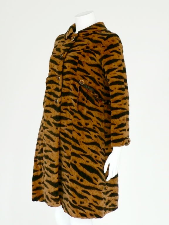 Valentino Tiger Print Velveteen Coat with Chain Belt