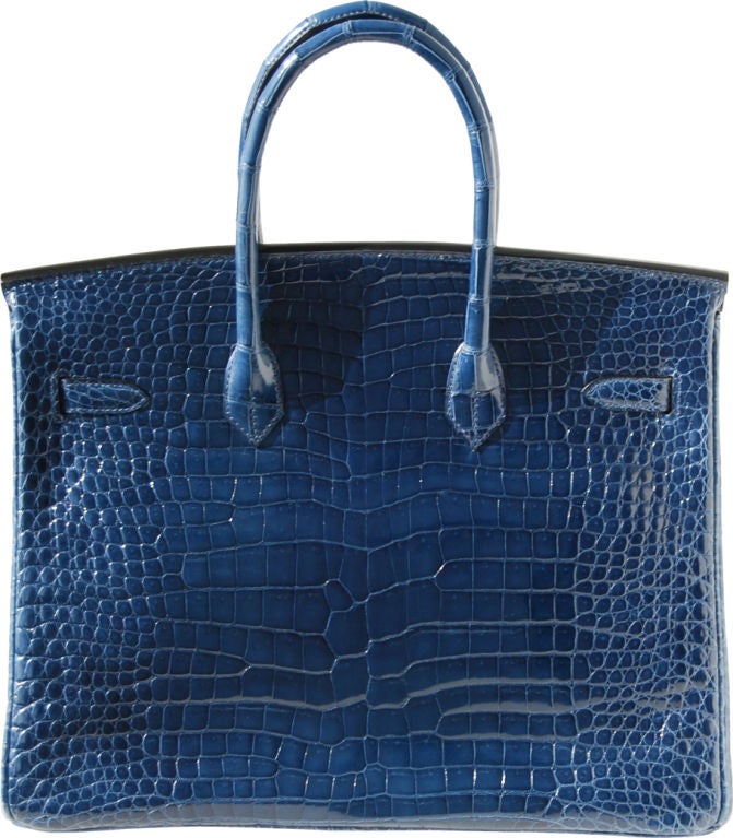 Women's 35cm Hermès Shiny Blue Roi Crocodile Birkin For Sale
