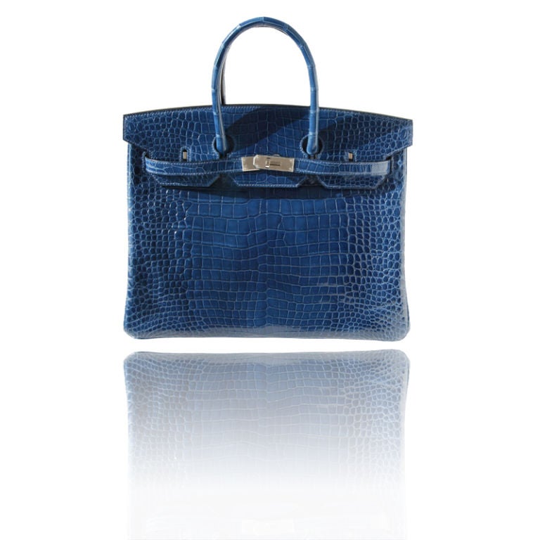35cm Hermès Shiny Blue Roi Crocodile Birkin For Sale
