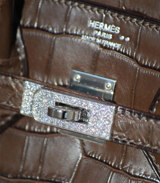 Hermès 25cm Birkin Matte Elephant Gray Niloticus Crocodile with Diamonds | L Stamp<br />
<br />
The bag measures 25 cm/ 10