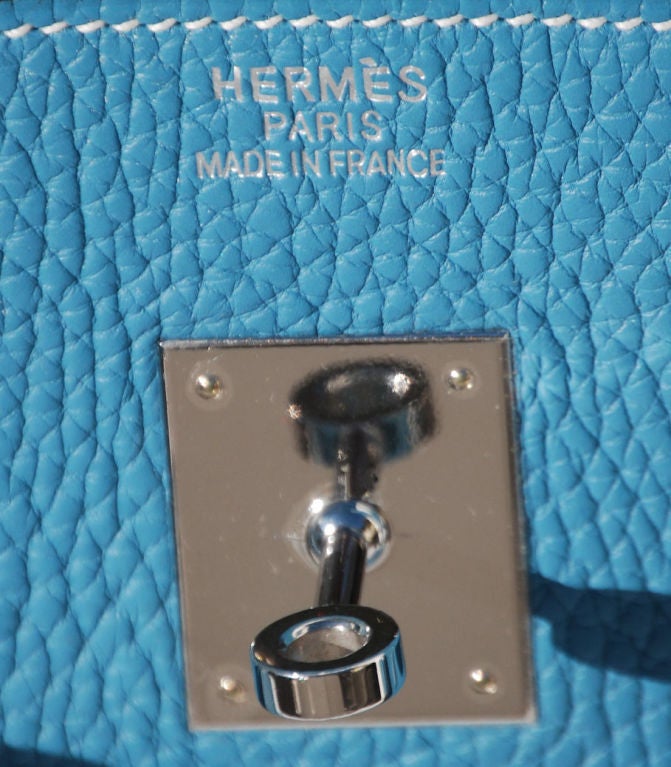 35cm Hermes Birkin<br />
Blue Jean Taurillon Clemence Leather<br />
Palladium Hardware<br />
L Stamp<br />
<br />
The bag measures 35 cm/ 14