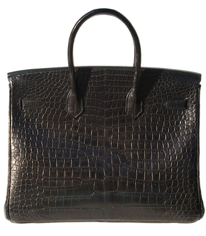 35cm Hermès Matte Black Crocodile with Diamonds Birkin For Sale 1