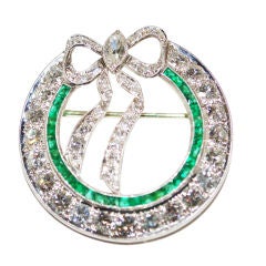 Art Deco Platinum Emerald and Diamond Wreath Brooch
