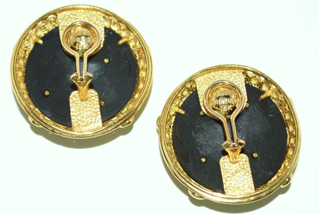 Striking Pair 18k, Ebony, and Diamond Earrings, Denise Roberge 3