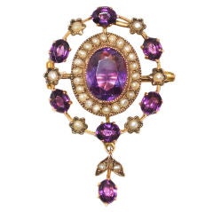 Early Victorian Amethyst and Natural Pearl Lavaliere - Brooch