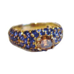 18k Fancy Brown Old Mine Diamond and Sapphire Ring