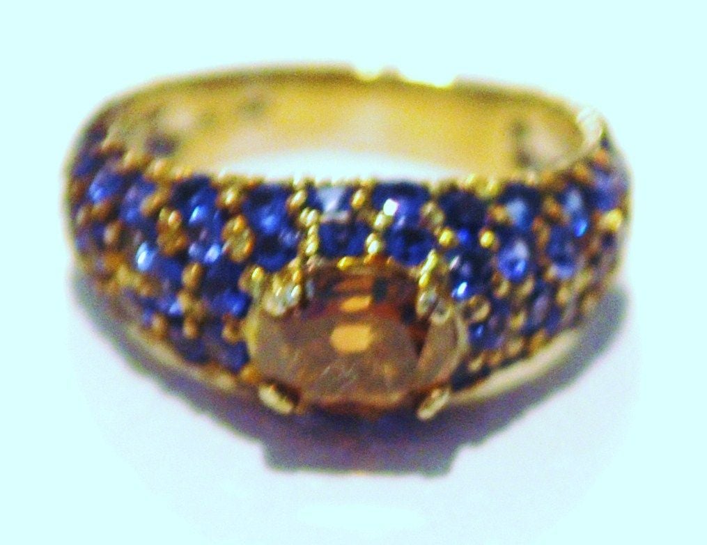 18k Fancy Brown Old Mine Diamond and Sapphire Ring