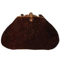 Quilted Satin Evening Bag with Enameled Ornate Frame