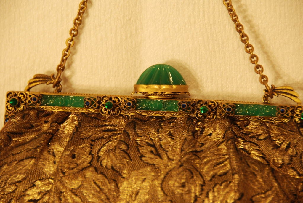Vintage Brocade Evening Bag with Antique Feweled Frame 1