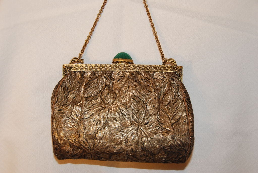 Vintage Brocade Evening Bag with Antique Feweled Frame 2