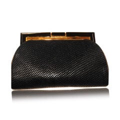 Judith Leiber Black Lambskin Clutch with Black and Gold Frame Judith Leiber Black Lambskin Clutch with Black and Gold Frame