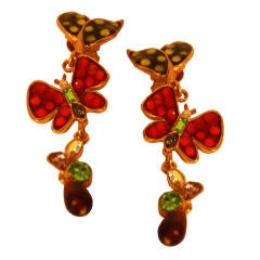 Christian Lacroix Long Enamel 
Rhinestone Chandelier  Earrings