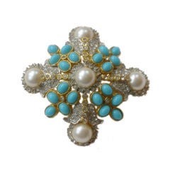 Kenneth Jay Lane Vintage Turquoise Cross Pin
