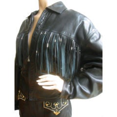 GIANNI VERSACE Vintage Studded Leather Skirt Suit Sz 4-6