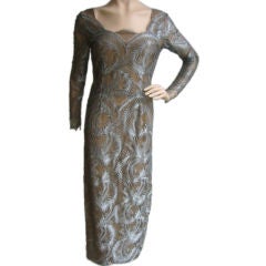 BILL BLASS Sexy Vintage Lace over Nude Dress Sz 6