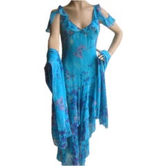 UNGARO Sexy Vintage Silk Flamenco Dress w/ Shawl Sz 8