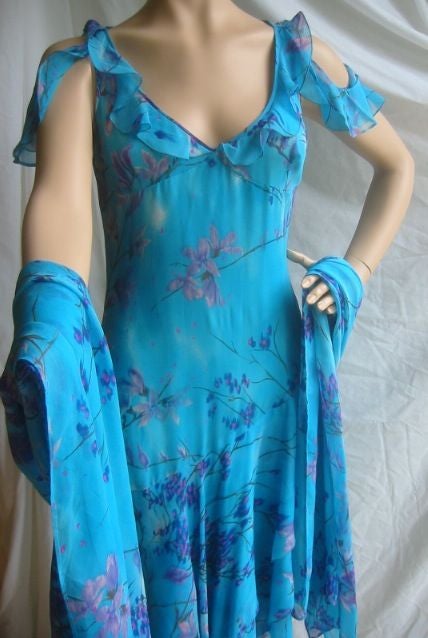 UNGARO Sexy Vintage Silk Flamenco Dress w/ Shawl Sz 8