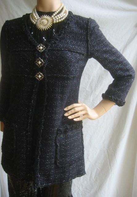 Women's CHANEL '07  Tweed Jacket with Gripoix Cross Buttons Sz 4