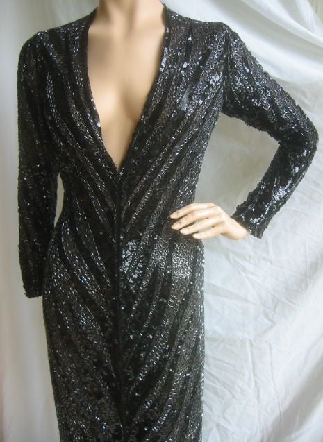 Bob Mackie Stunning Beaded Vintage Gown Plunging Neckline Tags