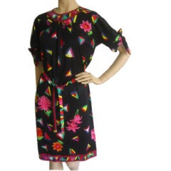 LEONARD Paris Vintage Floral Belted Dress Sz M