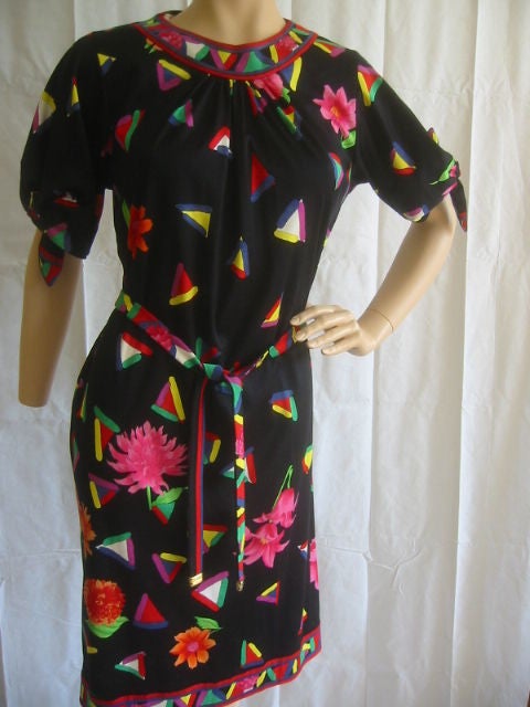 LEONARD Paris Vintage Floral Belted Dress Sz M