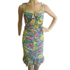 UNGARO Vintage Ikat Floral Ruffle Hem Dress Sz 6