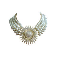 RICHARD SERBIN Stunning Crystal Pendant White Pearl Necklace