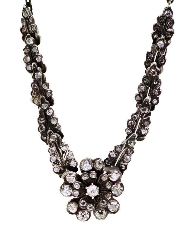 Georgian Diamond Flower and Leaf Design Necklace