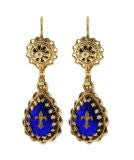 Yellow Gold and Blue Enamel Estate Earrings