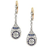 Edwardian Enamel Diamond and Sapphire Earrings