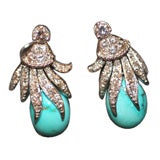 18K White Gold, Diamond and Turquoise Earrings