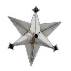 Vintage Spratling Star Pin 6 Points Sterling Silver & Amethysts