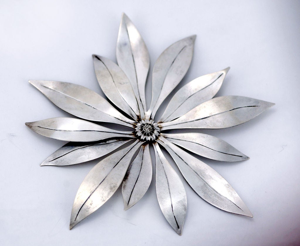 ANTONIO PINEDA STERLING SILVER MEXICAN FLOWER 1955 3D 1